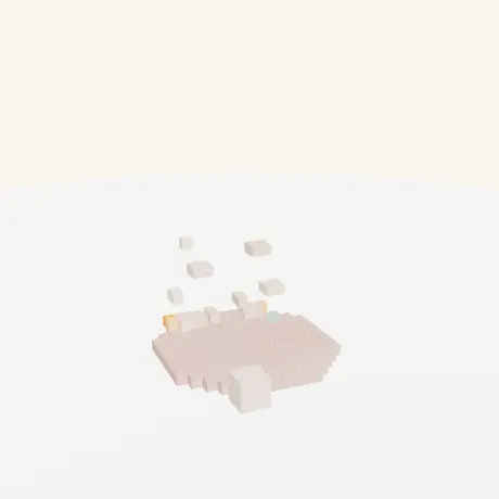 ブロックが1段ずつ積み上がっていく組み立ての様子